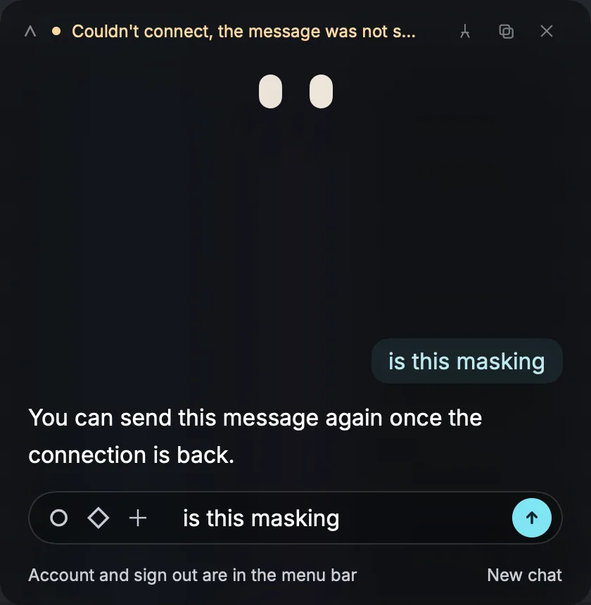 The panel after a failed send: the status line reads Couldn't connect, the message was not sent in amber, Miles explains that the message can be sent again once the connection is back, and your question is waiting in the field.