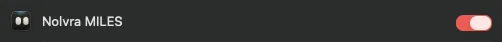 The Nolvra MILES row in the macOS Screen Recording list, its switch turned on.