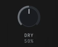 The DRY knob at the middle of its travel, with the value under it reading 50%.