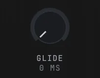 The GLIDE knob reading 0 ms: the carrier steps straight to the next note.