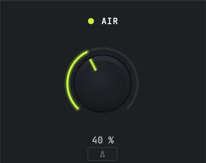 RAW's AIR knob, switched on and set to 40 percent, with a delta chip beneath it.