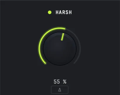 RAW's HARSH knob, switched on and set to 55 percent, with a delta chip beneath it.