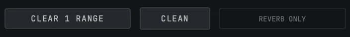 RAW's range and monitoring buttons: CLEAR 1 RANGE, CLEAN and REVERB ONLY.