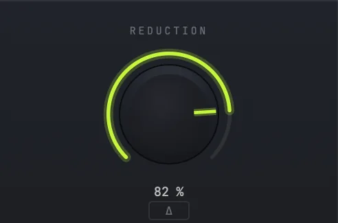 RAW's REDUCTION knob, set to 82 percent, with a delta chip beneath it.