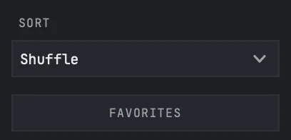 SURGE's SORT menu, set to Shuffle, above the FAVORITES filter button.