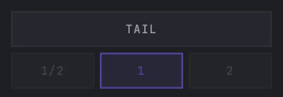 SURGE's TAIL button with its length chips beneath it: 1/2, 1 and 2, with 1 selected.